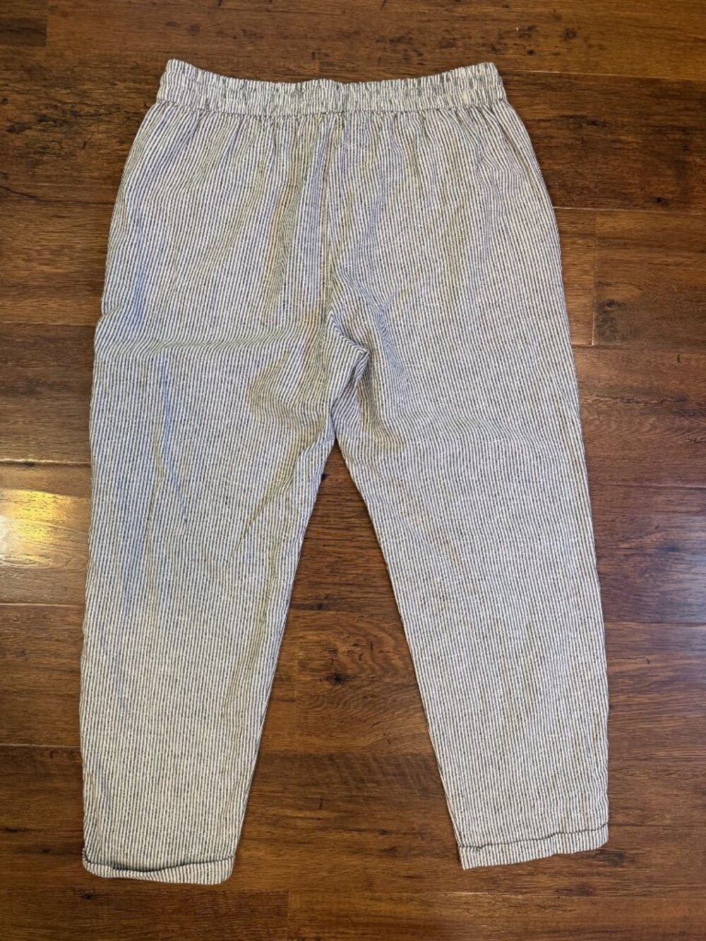 J. Crew Linen Blend Striped Cropped Pants White/Blue Sz 10 - Picture 4 of 7
